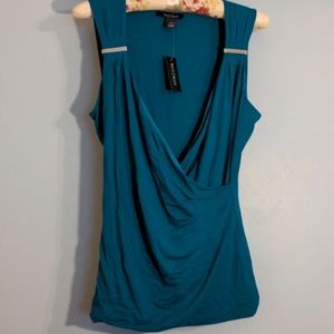 WHBM L deep V teal wrap cami